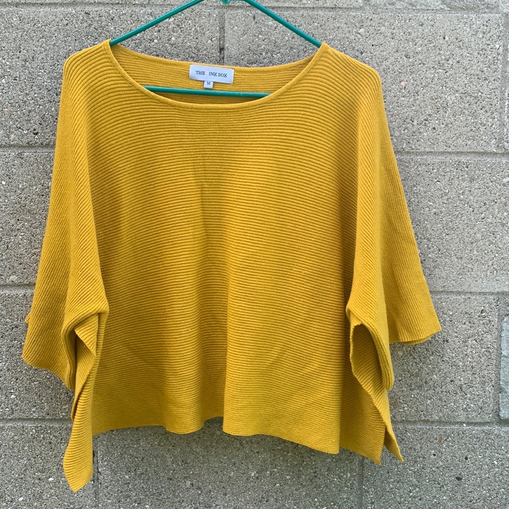 Yellow Ribbed Pancho Sweater, The Pink Box boutique, size Medium